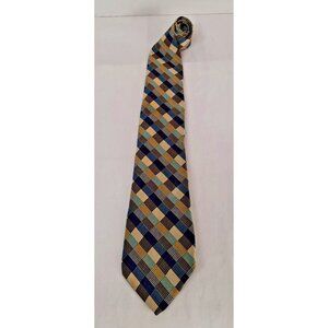 J Hane Barnes Men's Silk Tie 58" x 3.75" Original Fabric Geometric Plaid VTG 70s